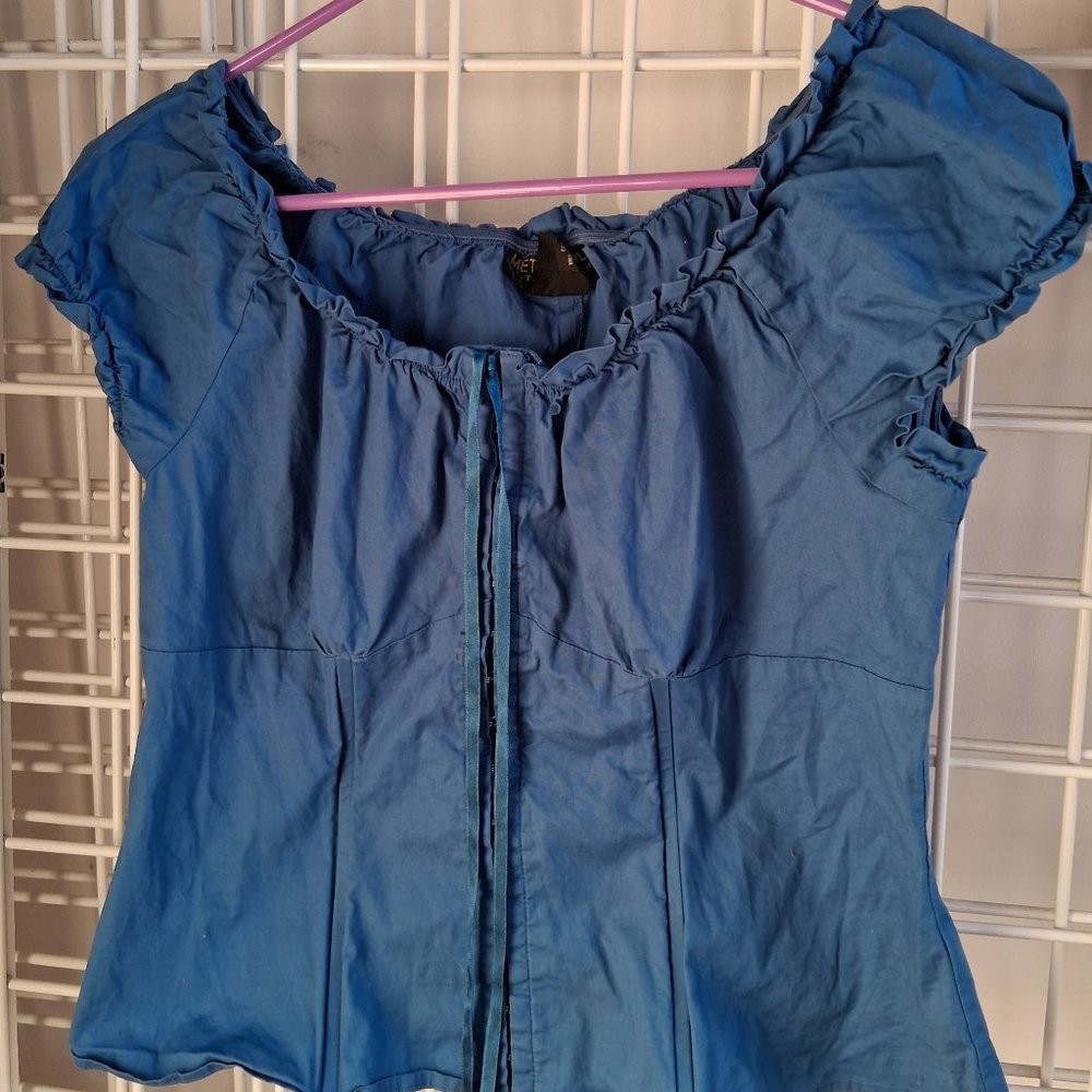 Blue Corseted Peassant Top
